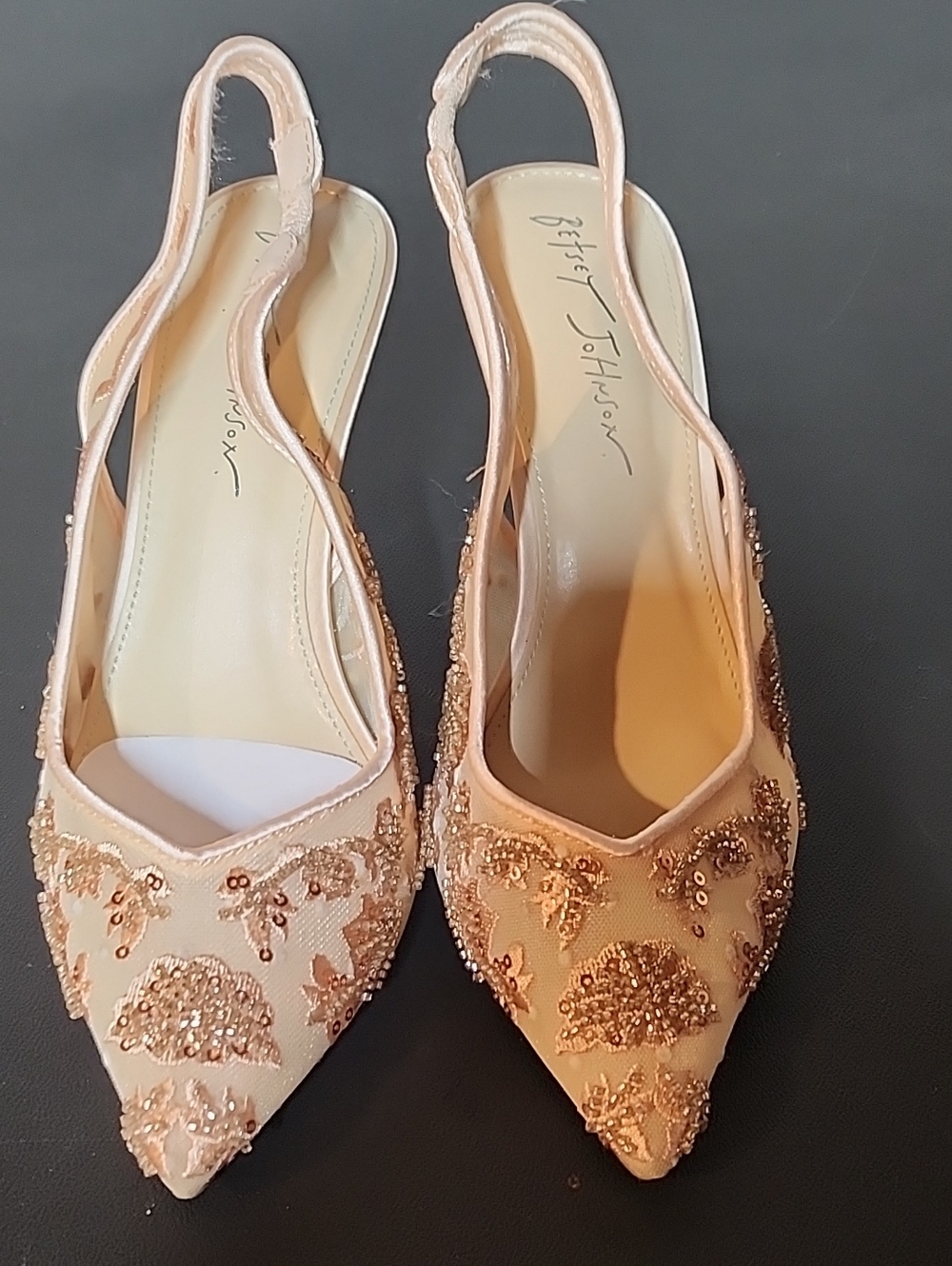 Betsey Johnson Nikki Blush Beaded Pointed Toe Slingback Flats